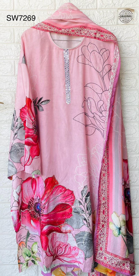 Pure Muslin Digital Printed Semi-Stitched Suit