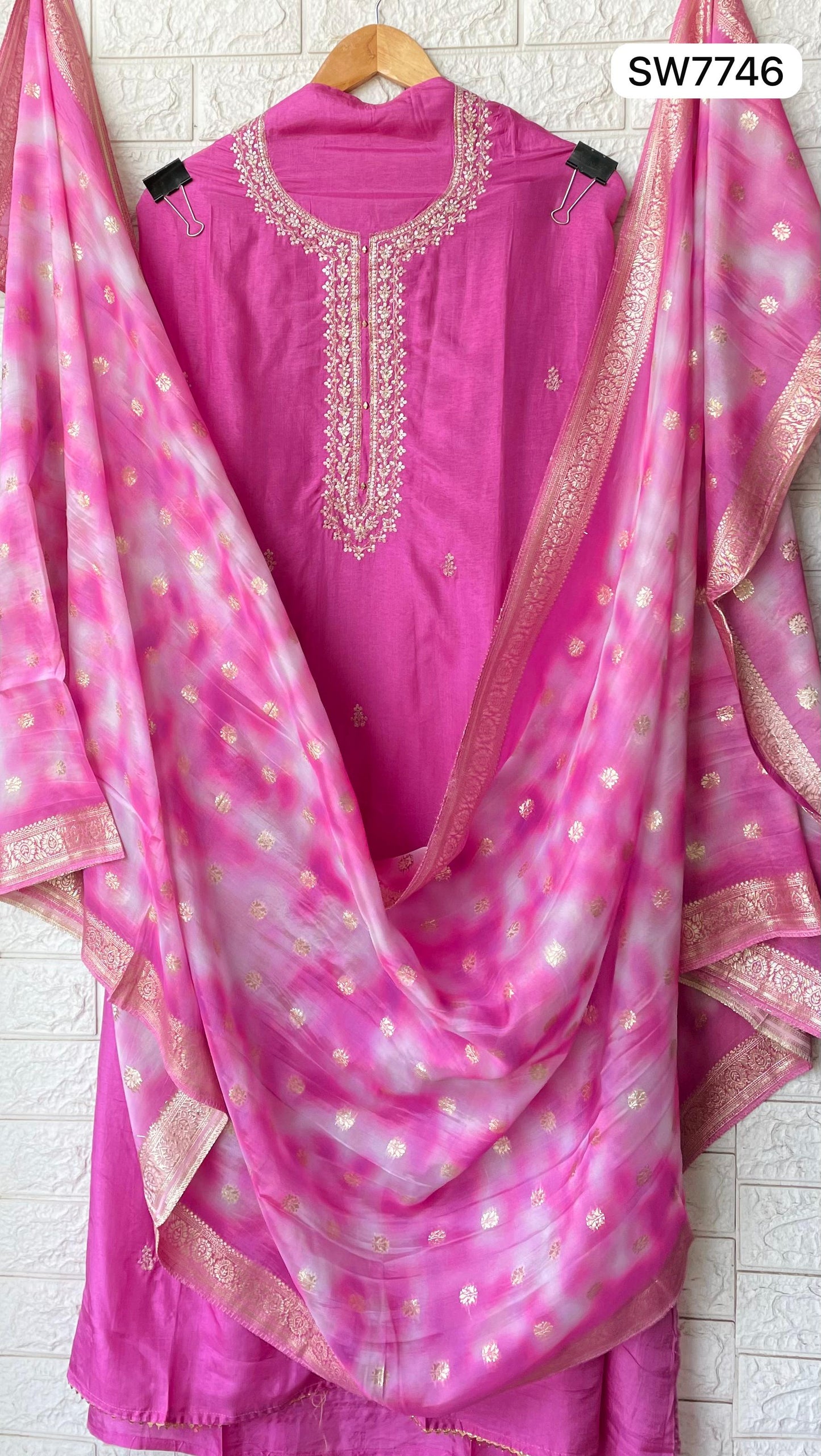 Pink Russian Silk Unstitched Suit