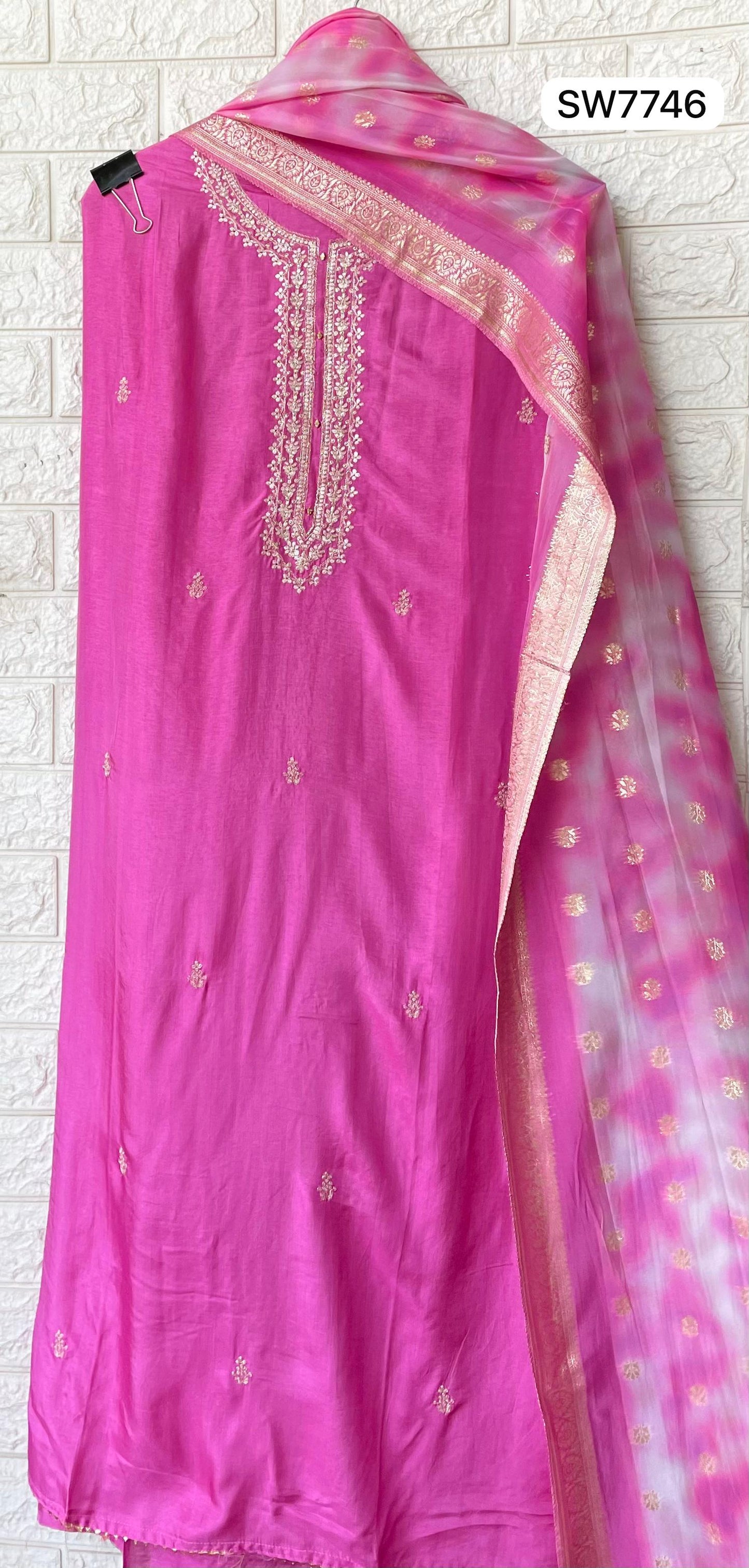 Pink Russian Silk Unstitched Suit