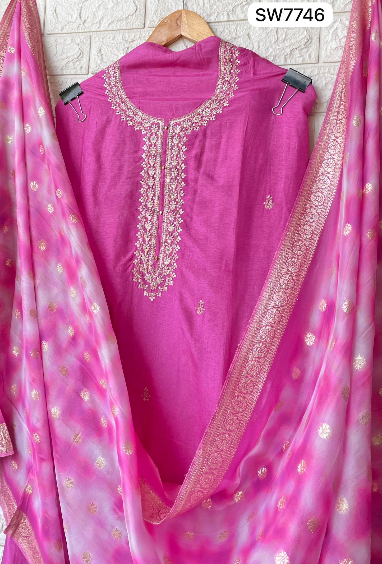 Pink Russian Silk Unstitched Suit