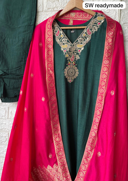 Silk Stirched Kurta Set